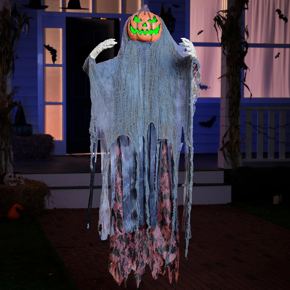 67-Inch Halloween Animatronic Standing Pumpkin Scarecrow Decoration