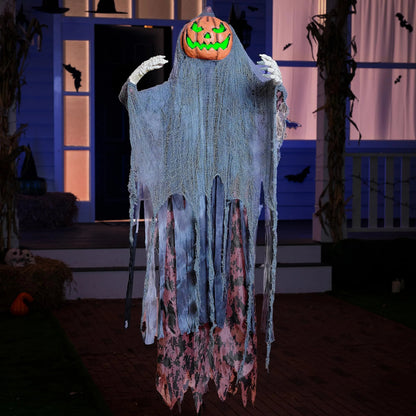 67-Inch Halloween Animatronic Standing Pumpkin Scarecrow Decoration