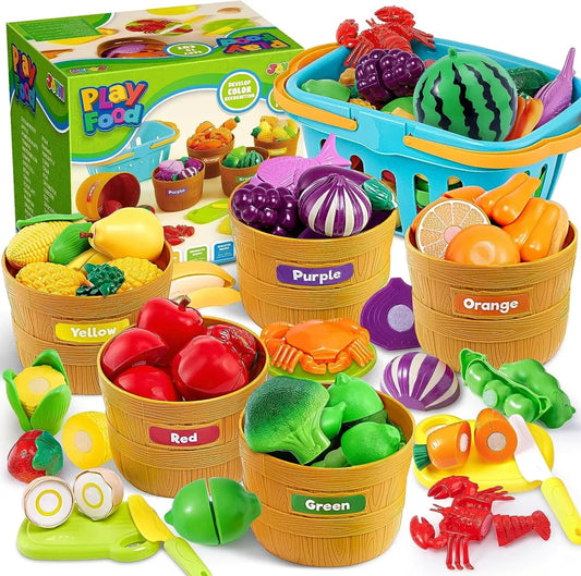 69-Piece Color Sorting Play Food Kitchen Set for Kids