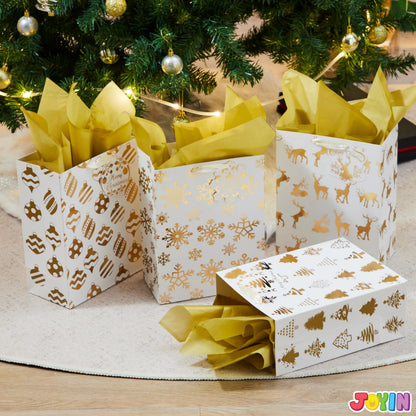 6 Pack Christmas Holiday Foil Gift Bags - Gold, 8 x 4.5 x 10.5 Inches