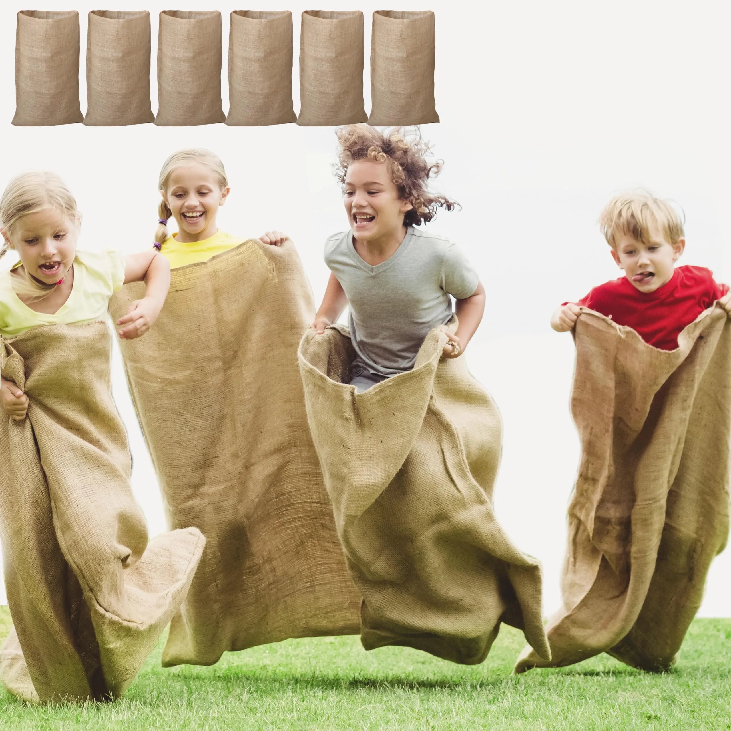 6 Pack Large Burlap Potato Sacks (39 x 25 in) for Kids & Adults - Racing Bags