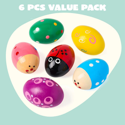 6-Pack Easter Wooden Egg Shakers Maracas Percussion Musical Instruments