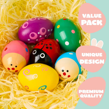 6-Pack Easter Wooden Egg Shakers Maracas Percussion Musical Instruments