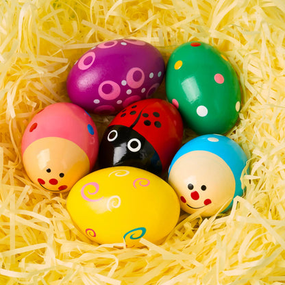 6-Pack Easter Wooden Egg Shakers Maracas Percussion Musical Instruments