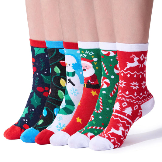 6-Pack Winter Christmas Socks for Men and Women – Warm, Soft Novelty Crew Socks