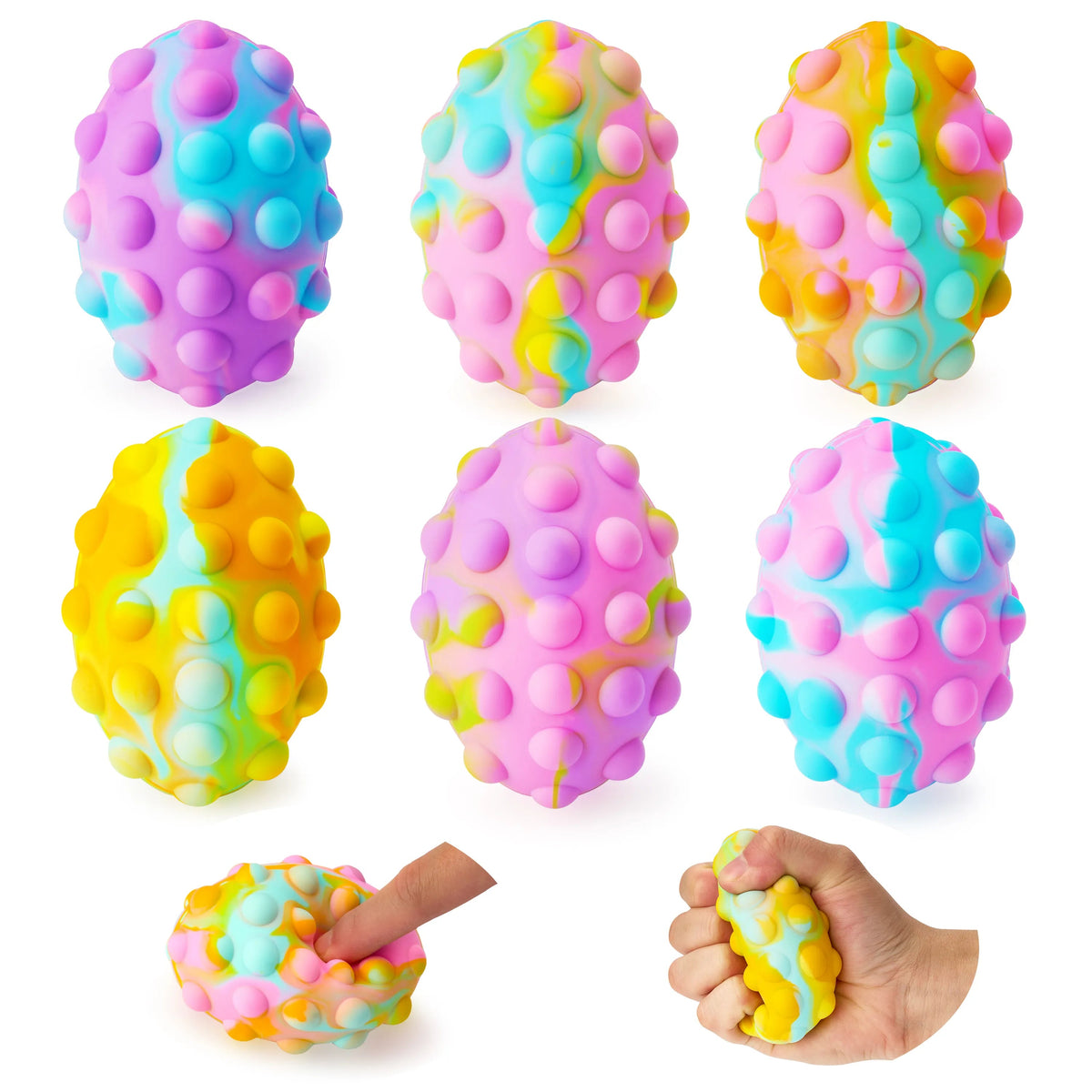 6-Pack Easter Pop Ball Fidget Eggs - Squishy Egg-Shaped Sensory Toy