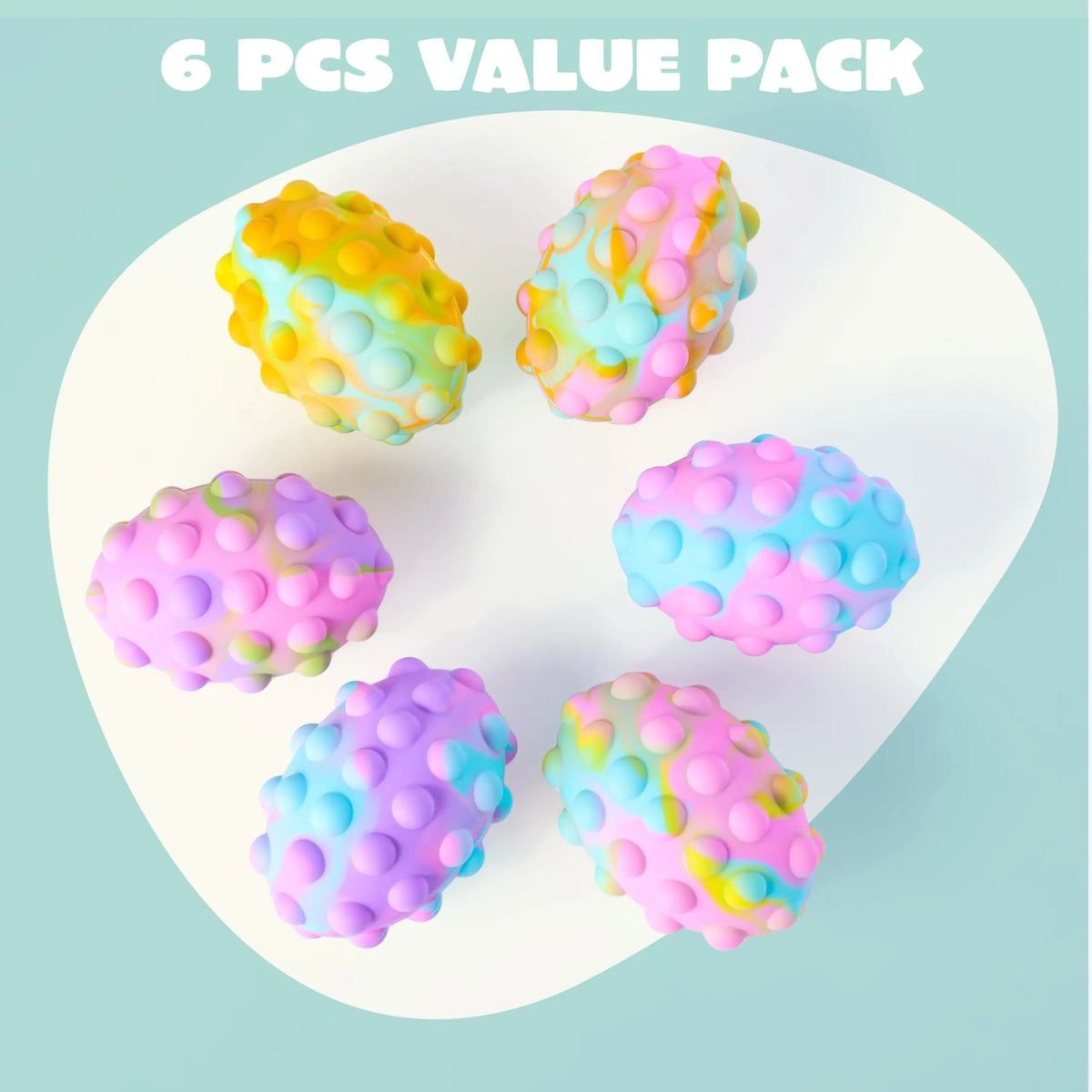 6-Pack Easter Pop Ball Fidget Eggs - Squishy Egg-Shaped Sensory Toy