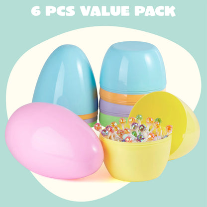 6 Pastel Jumbo Plastic Easter Eggs - Fillable for Hunt & Party Favors