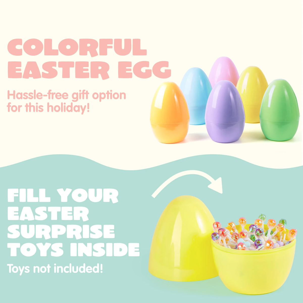 6 Pastel Jumbo Plastic Easter Eggs - Fillable for Hunt & Party Favors