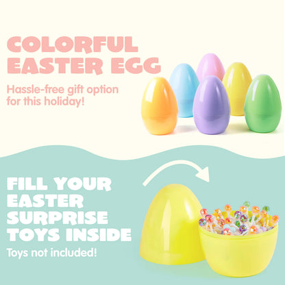 6 Pastel Jumbo Plastic Easter Eggs - Fillable for Hunt & Party Favors