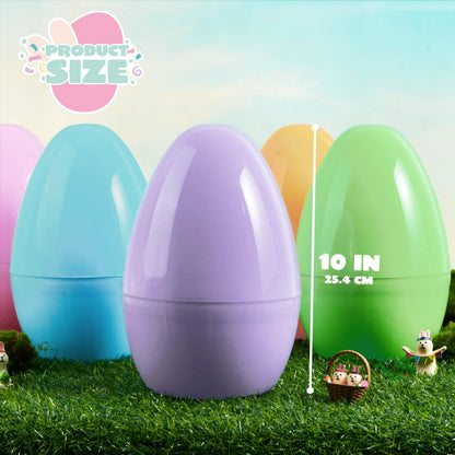 6 Pastel Jumbo Plastic Easter Eggs - Fillable for Hunt & Party Favors