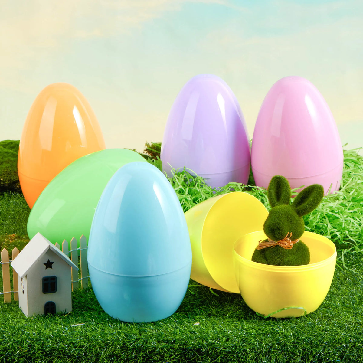 6 Pastel Jumbo Plastic Easter Eggs - Fillable for Hunt & Party Favors