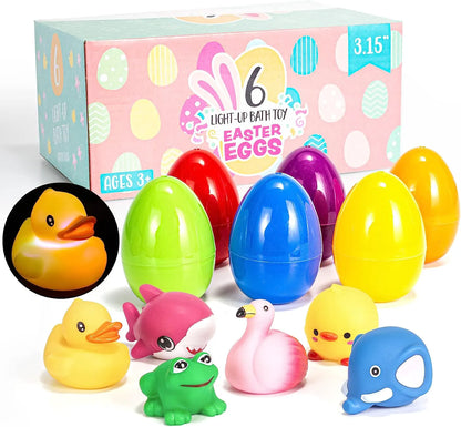 6-Pack Light-Up Bath Toys with 3.2-Inch Prefilled Easter Eggs for Egg Hunts