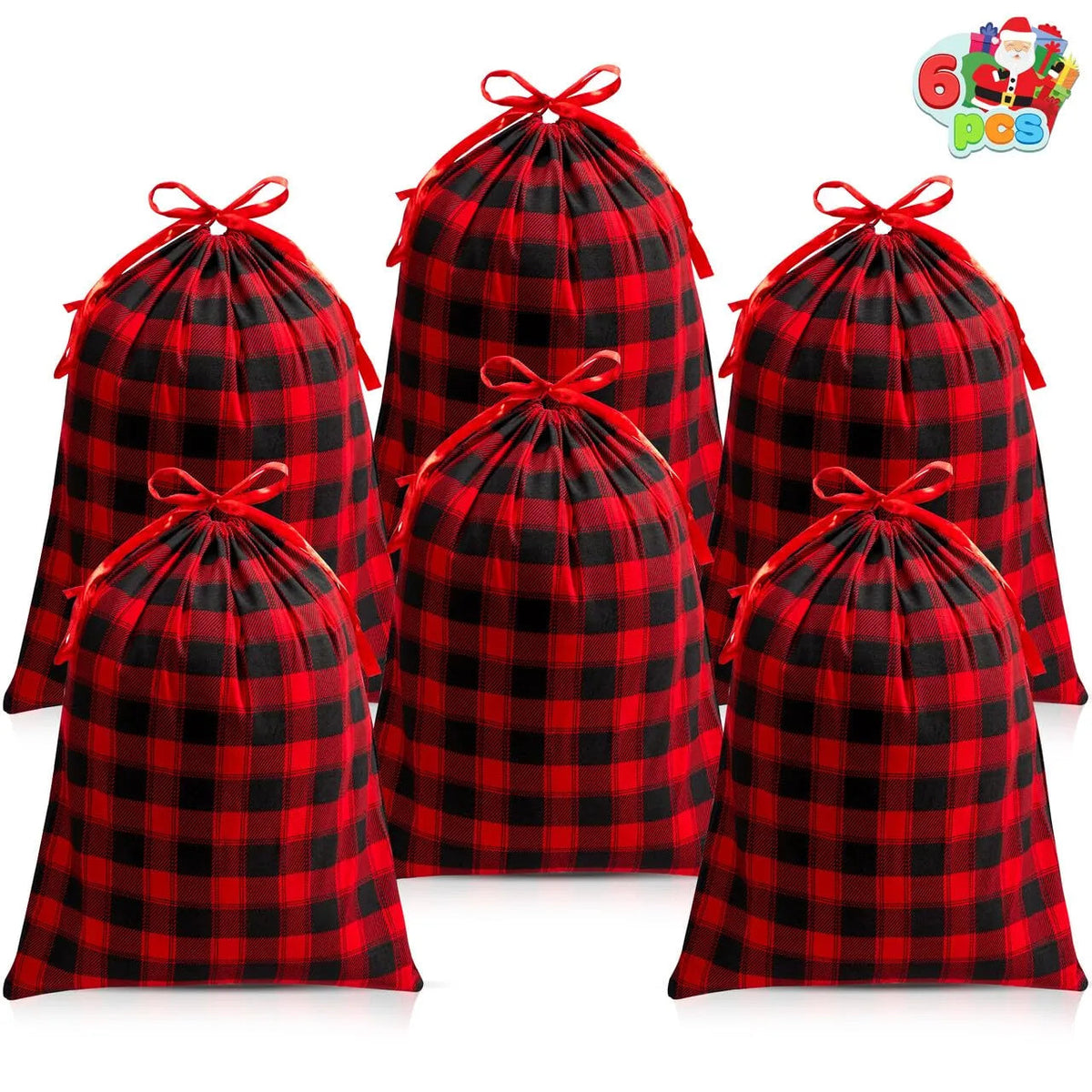 6-Pack Reusable Christmas Fabric Drawstring Gift Bags (19 x 14.5 Inches)