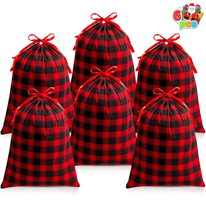6-Pack Reusable Christmas Fabric Drawstring Gift Bags (19 x 14.5 Inches)