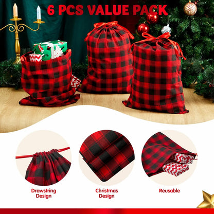 6-Pack Reusable Christmas Fabric Drawstring Gift Bags (19 x 14.5 Inches)