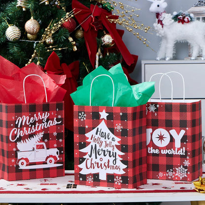 18 Pack Christmas White Kraft Bags with Handles