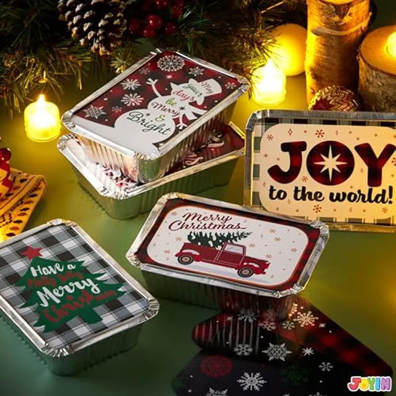 24-Pack Rectangular Christmas Foil Containers with Lids