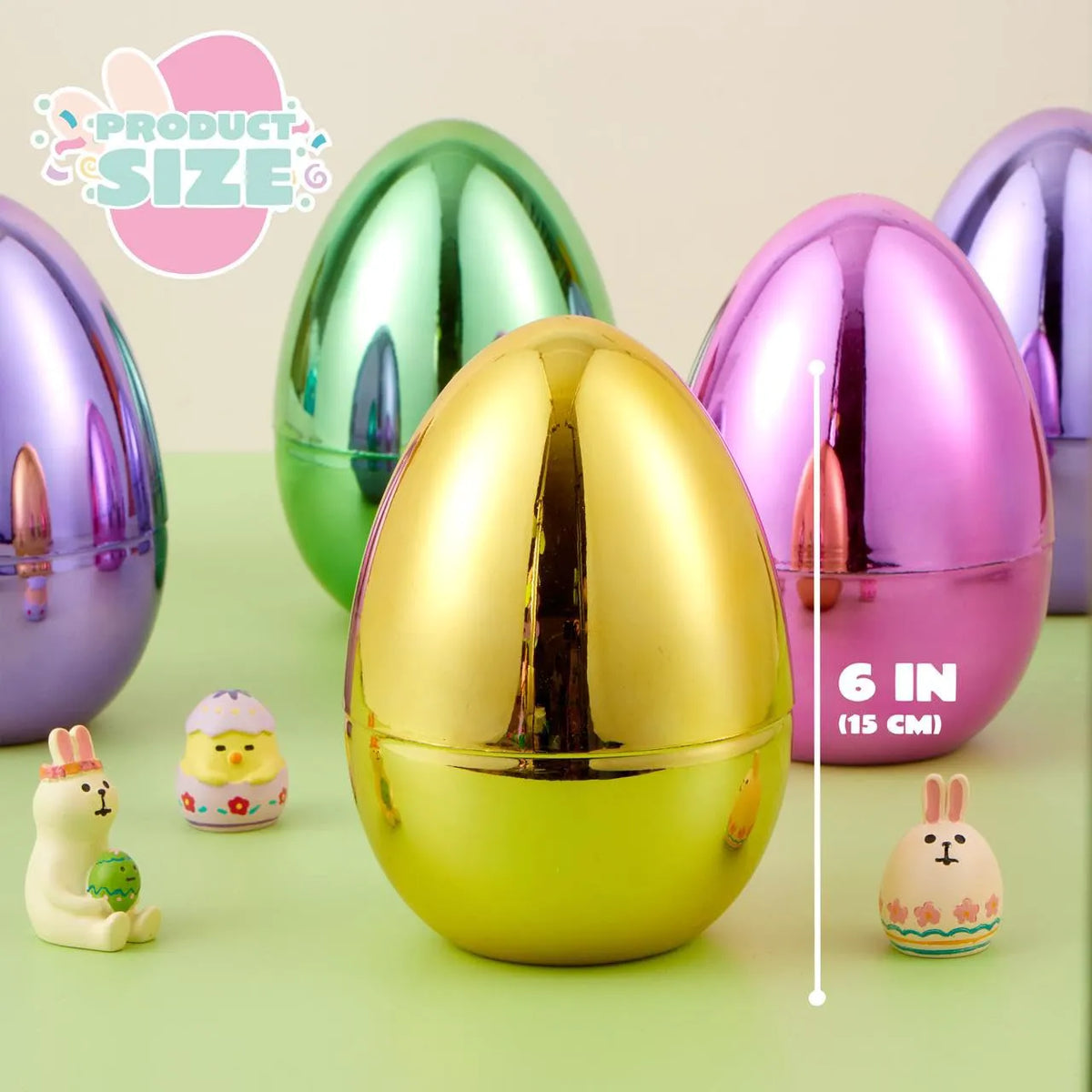 6 Large Metallic Easter Eggs - 6 Inch Colorful Jumbo Plastic Eggs