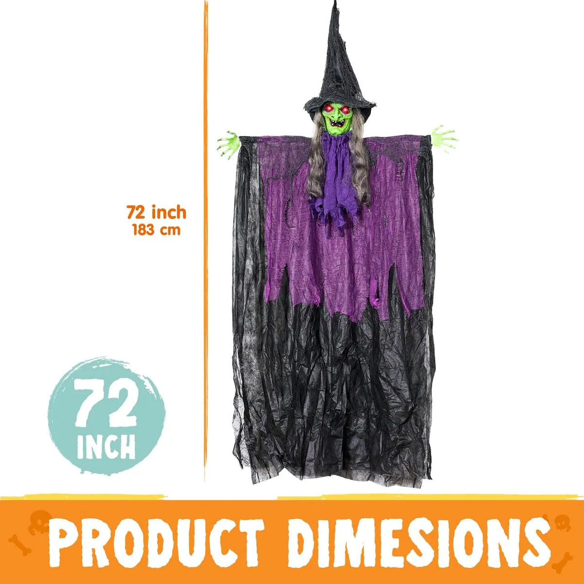 72-Inch Halloween Hanging Witch Decorations for Outdoor Use