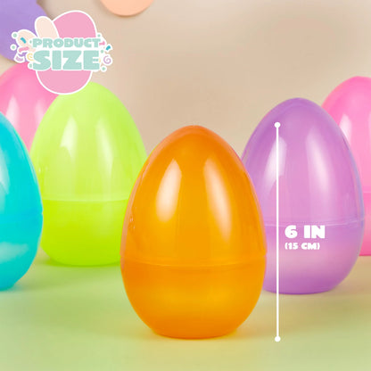6 Large Clear Easter Eggs, 6-Inch Jumbo Plastic Fillable Eggs for Easter Hunt