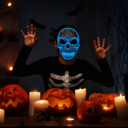 Halloween LED Skull Mask & Light-Up Gloves (Blue)