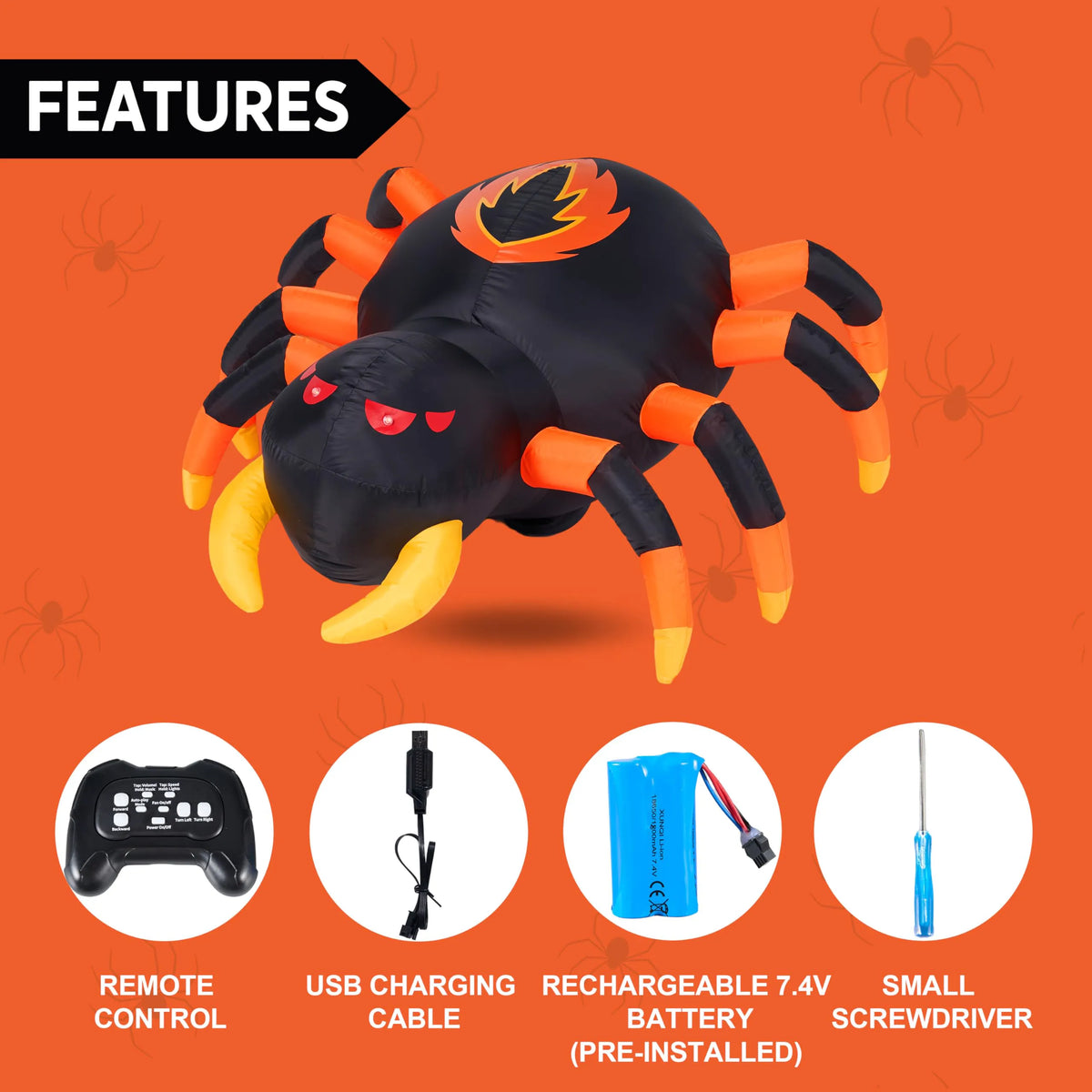 4-Foot Halloween Inflatable Spider with Remote Control