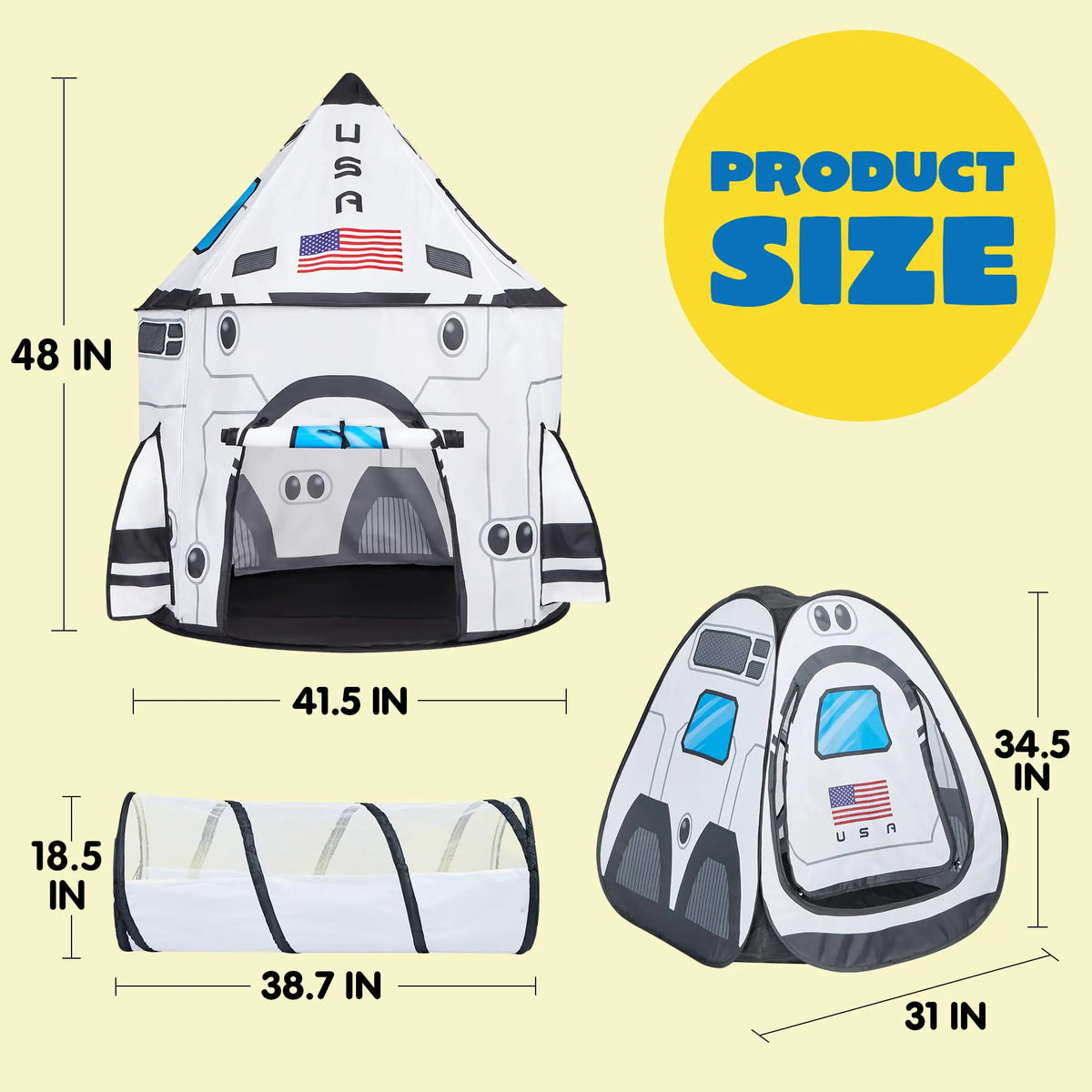 White Rocket Ship Pop-Up Play Tent with Tunnel