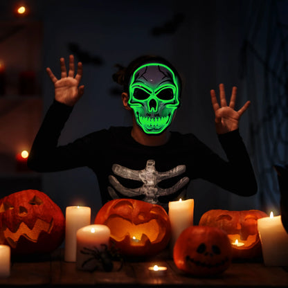 Halloween LED Skull Mask & Light-Up Gloves (Green)