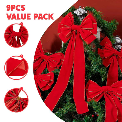 9-Piece Large Red Velvet Christmas Bows