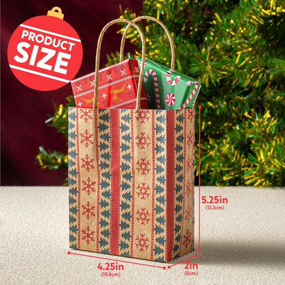 24 Pack Christmas Kraft Gift Bags with Handles
