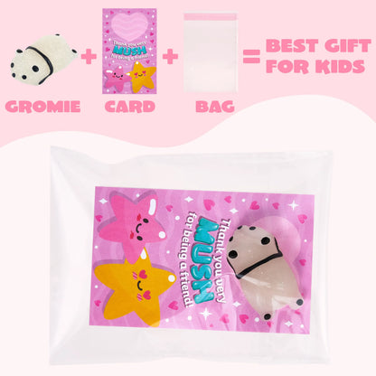 28 Glitter Mochi Squishy Toys with Valentine's Cards for Classroom Exchange