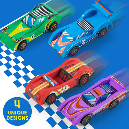 4 DIY Wooden Race Cars - Build & Paint Your Own Wood Craft Kit