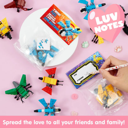 24 Pack Valentine's Day Cards with Animal Building Blocks for Gifts and Party Favors