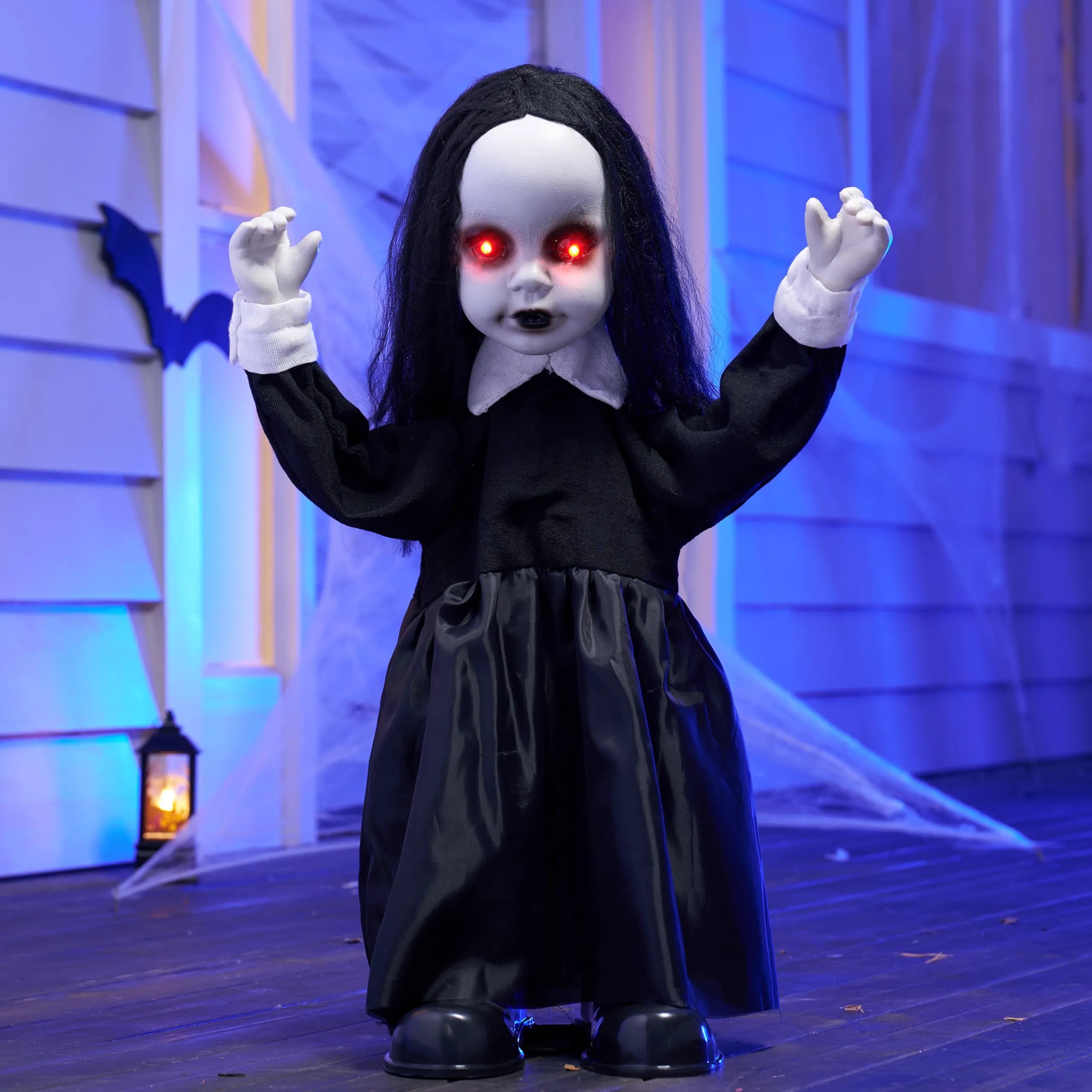 34" Black Zombie Girl Ghost Animatronic Halloween Decoration