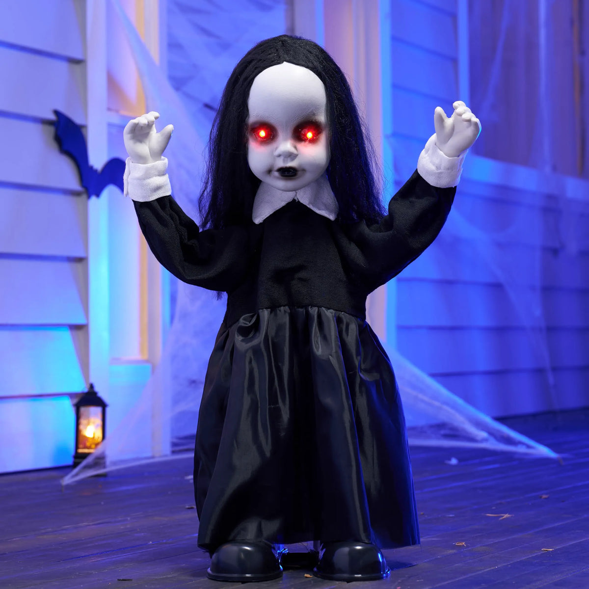 34" Black Zombie Girl Ghost Animatronic Halloween Decoration