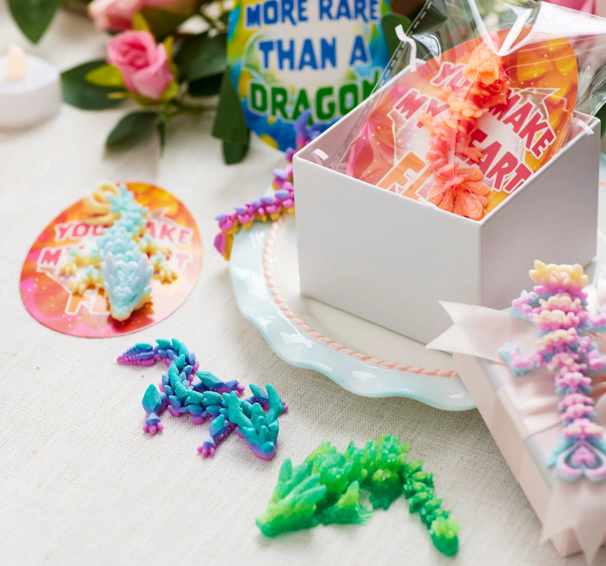 28-Pack 3D Printed Dragon with Valentine's Day Cards for Classroom Exchange