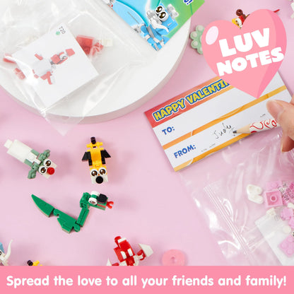 24 Pack Valentine's Day Gift Cards with Animal Building Blocks for Party Favors