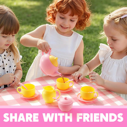 18-Piece Pretend Tea Party Set with Pink Teapot