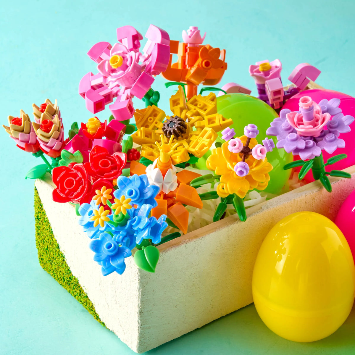 12 Prefilled Easter Eggs with Flower Building Blocks for Kids Egg Hunt