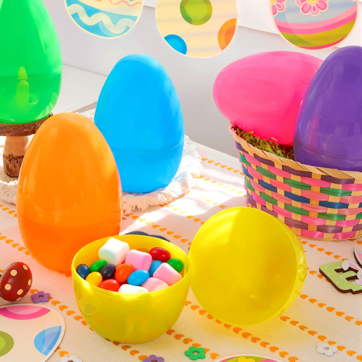 12-Pack 8-Inch Jumbo Plastic Easter Egg Shells, Fillable for Easter Egg Hunt