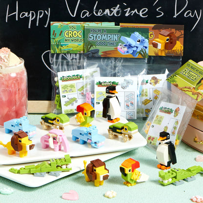 28-Piece Animal Building Blocks Set with Valentine's Day Cards for Kids