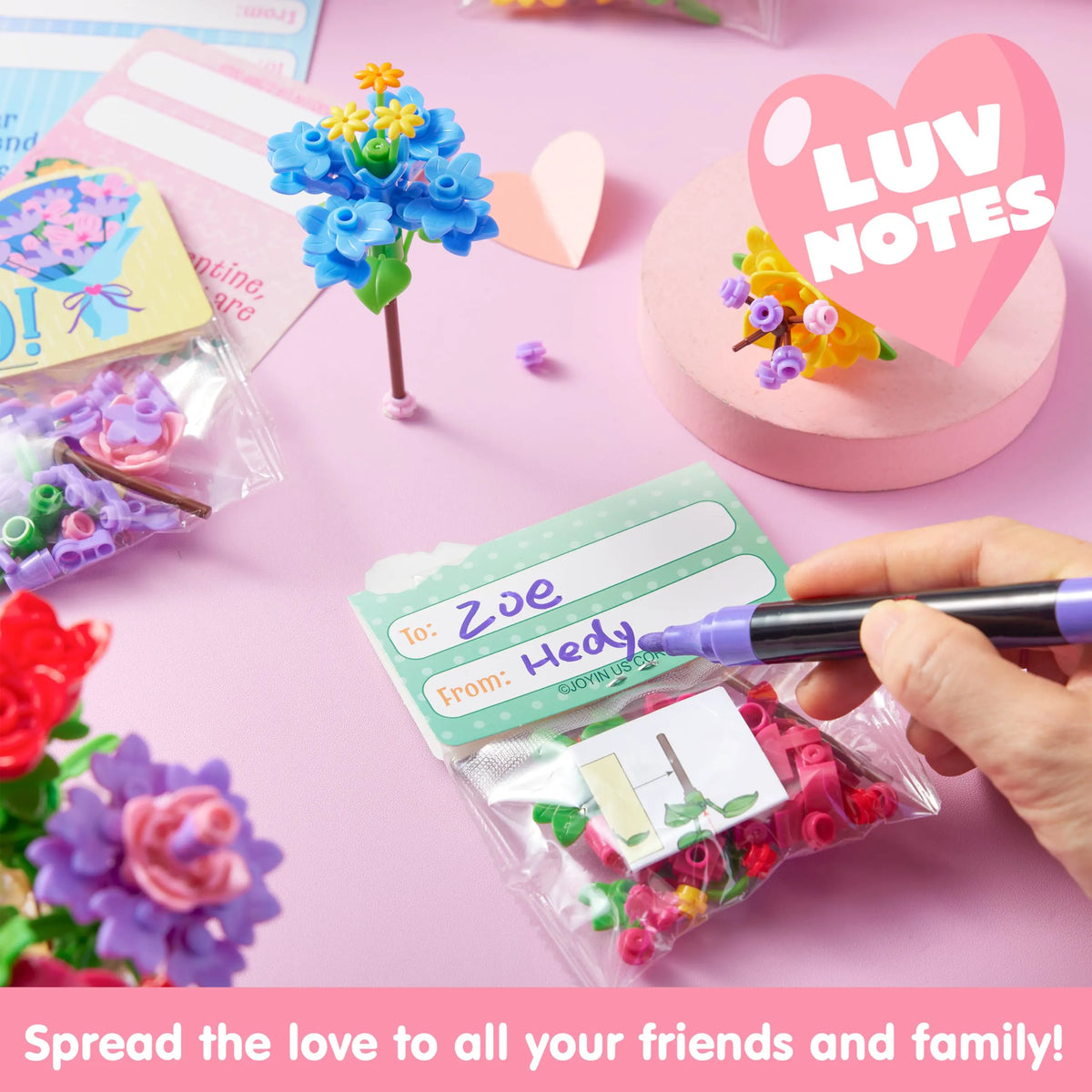 24 Pcs Valentine's Day Flower Bouquet Building Blocks with Cards