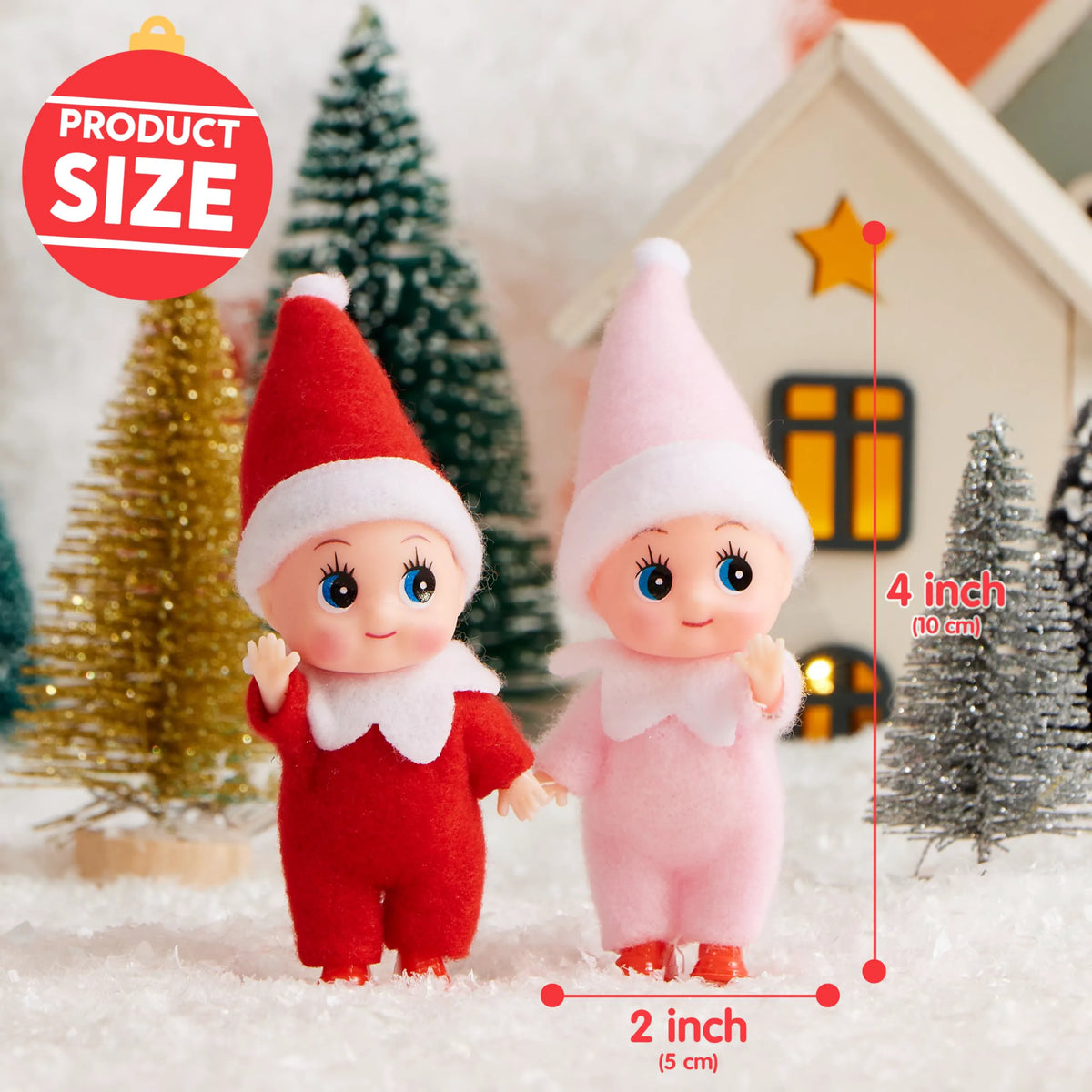 2 Pack Christmas Elf Plush Dolls, Red and Pink