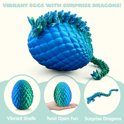 3D Printed Dragon Egg with 12" Laser Blue-Green Dragon Inside