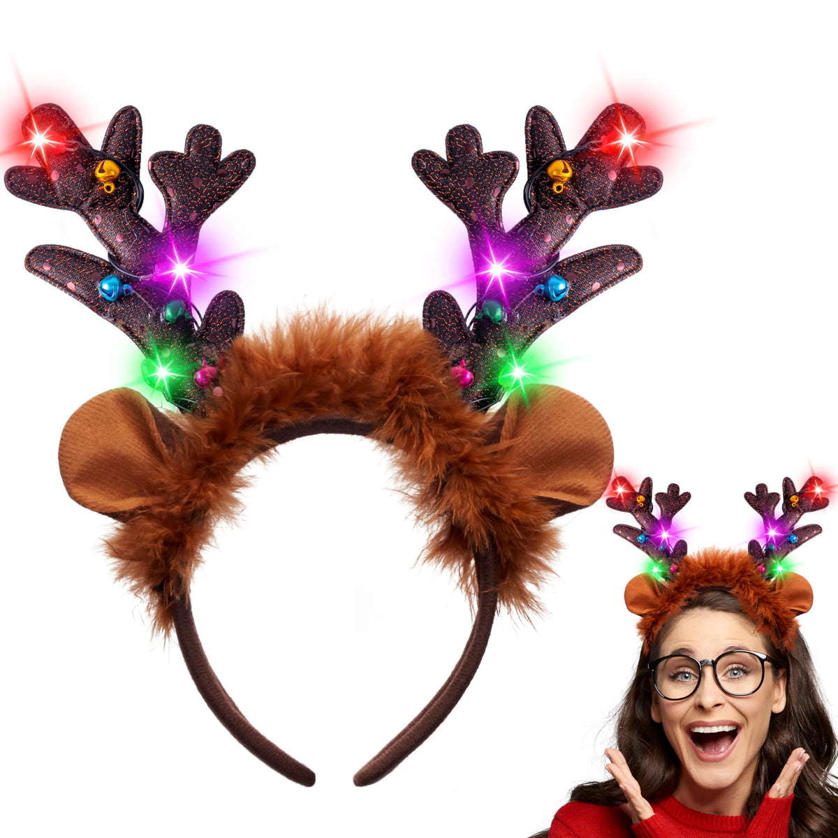 Holiday Light-Up Reindeer Headband for Adults and Kids