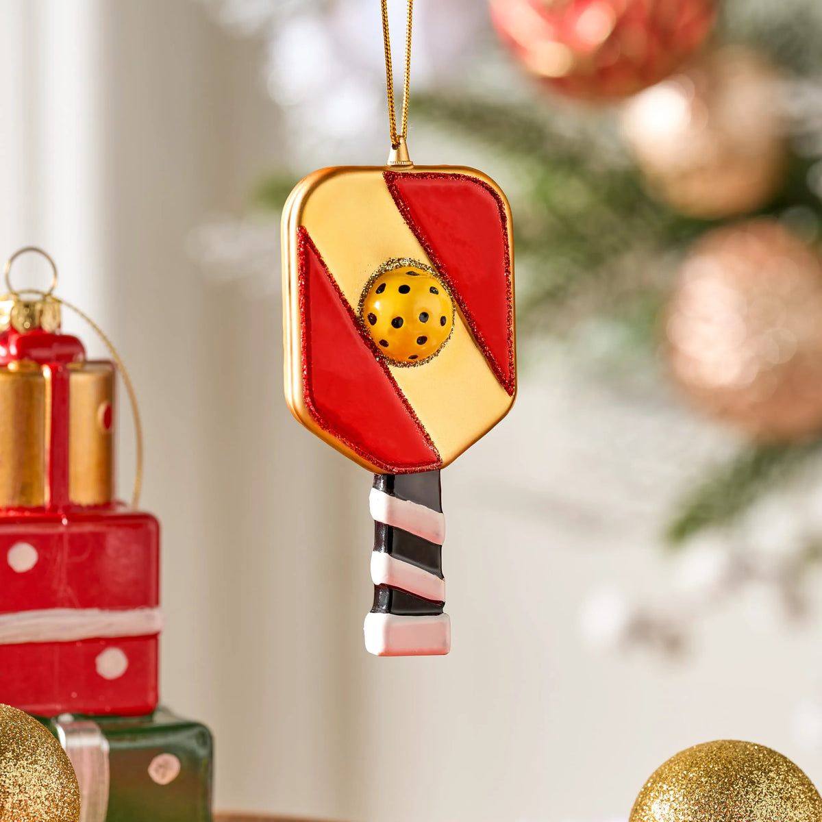Christmas Pickleball Paddle Glass Ornament