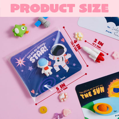 30 Space-Themed Valentine's Cards with Erasers for Party Favors