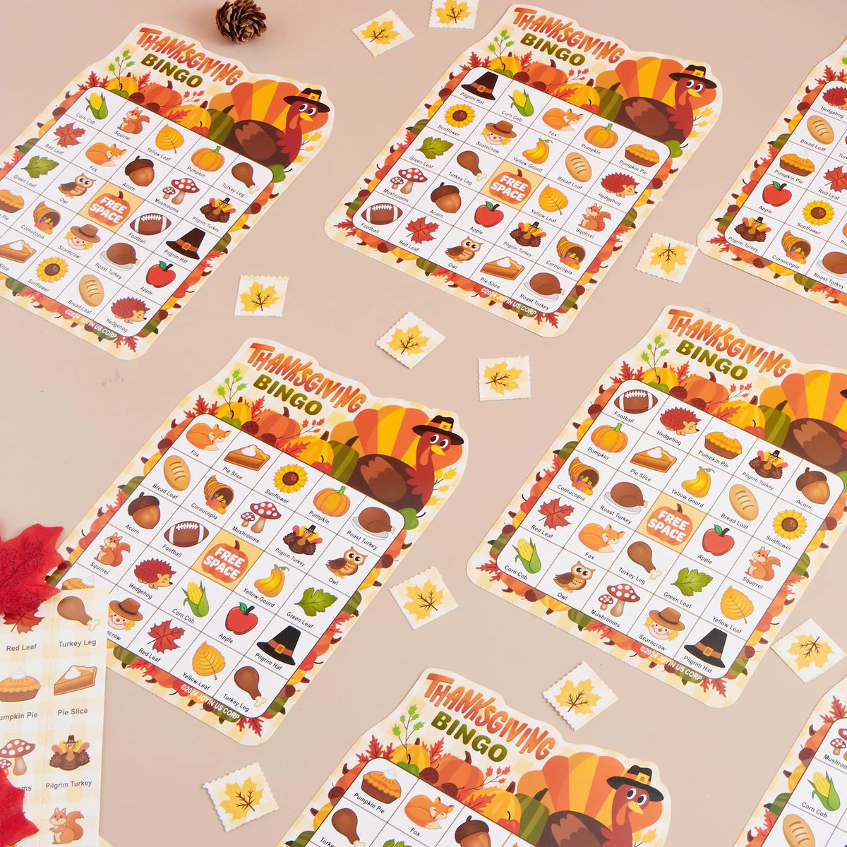 30 PCS Thanksgiving Bingo Cards for Kids and Family Activities