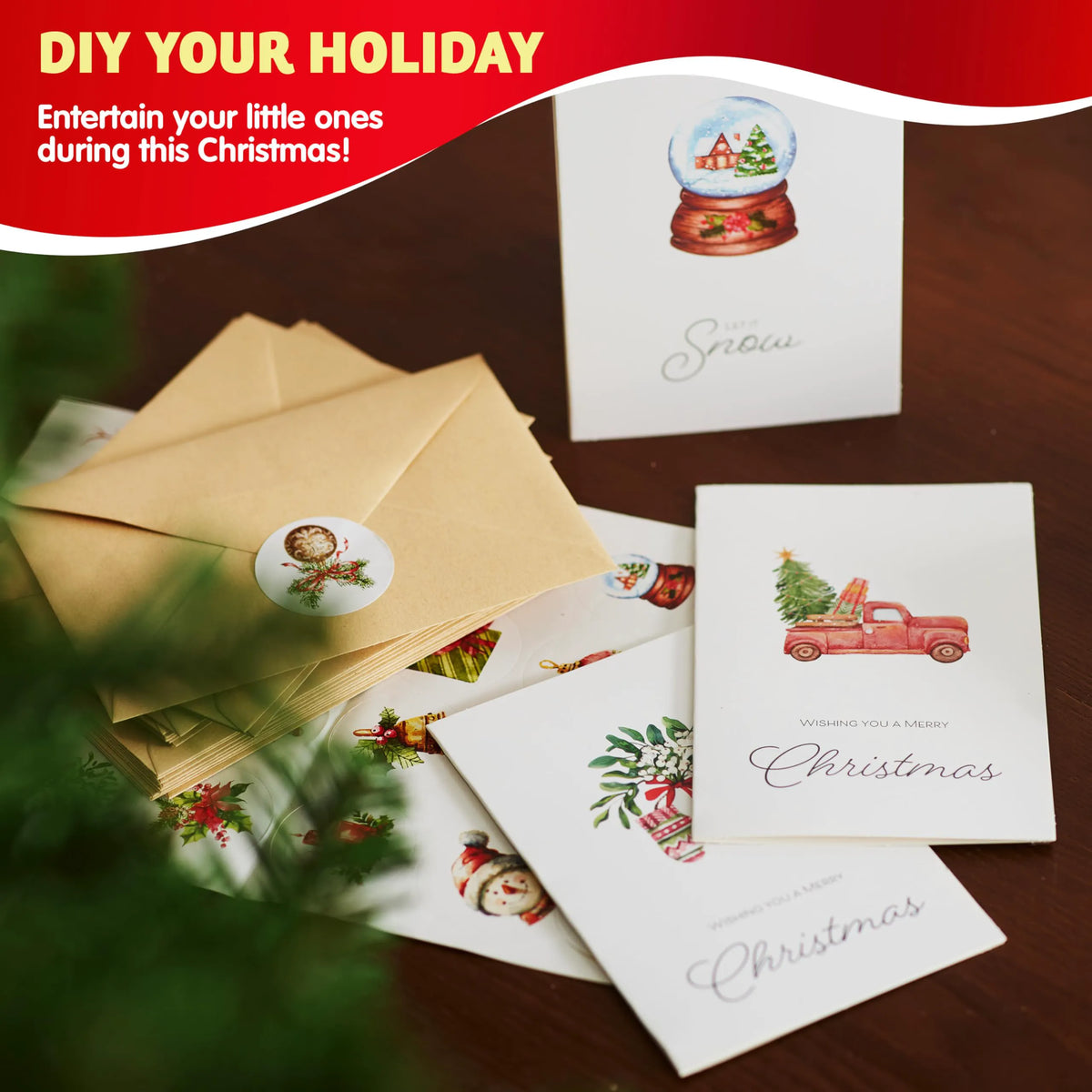 24 White Christmas Cards with Envelopes and Stickers